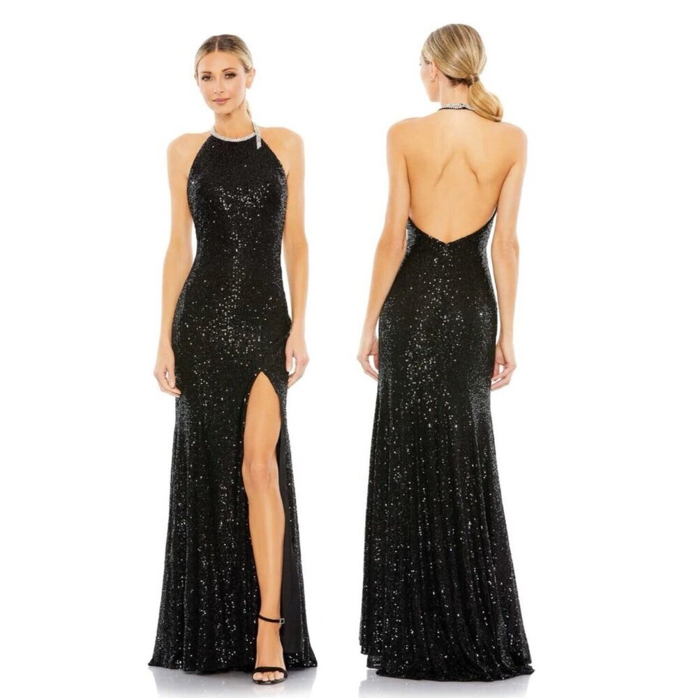 MAC DUGGAL Women Size 6 Black  Sequin Rhinestone Formal Dress Evening Gown 26943